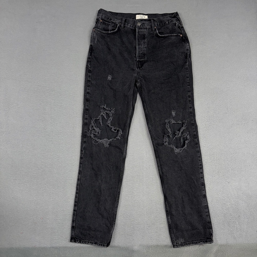 Free People Jeans Womens 30 (Fits 32x32) Black Straight Distressed We The Free